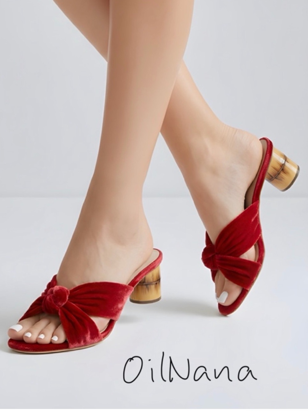 LOEFFLER RANDALL Red Velvet Bow Mule Heels Women's 7.5B Holiday Valentines